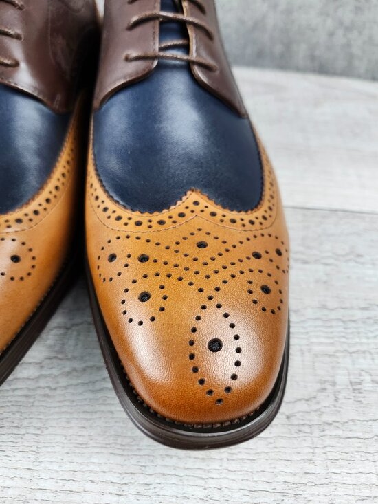 HTELUFU Men 10.5  Tri-Color Leather Wingtip Oxford Dress Shoes Paisley Brogue main image 7